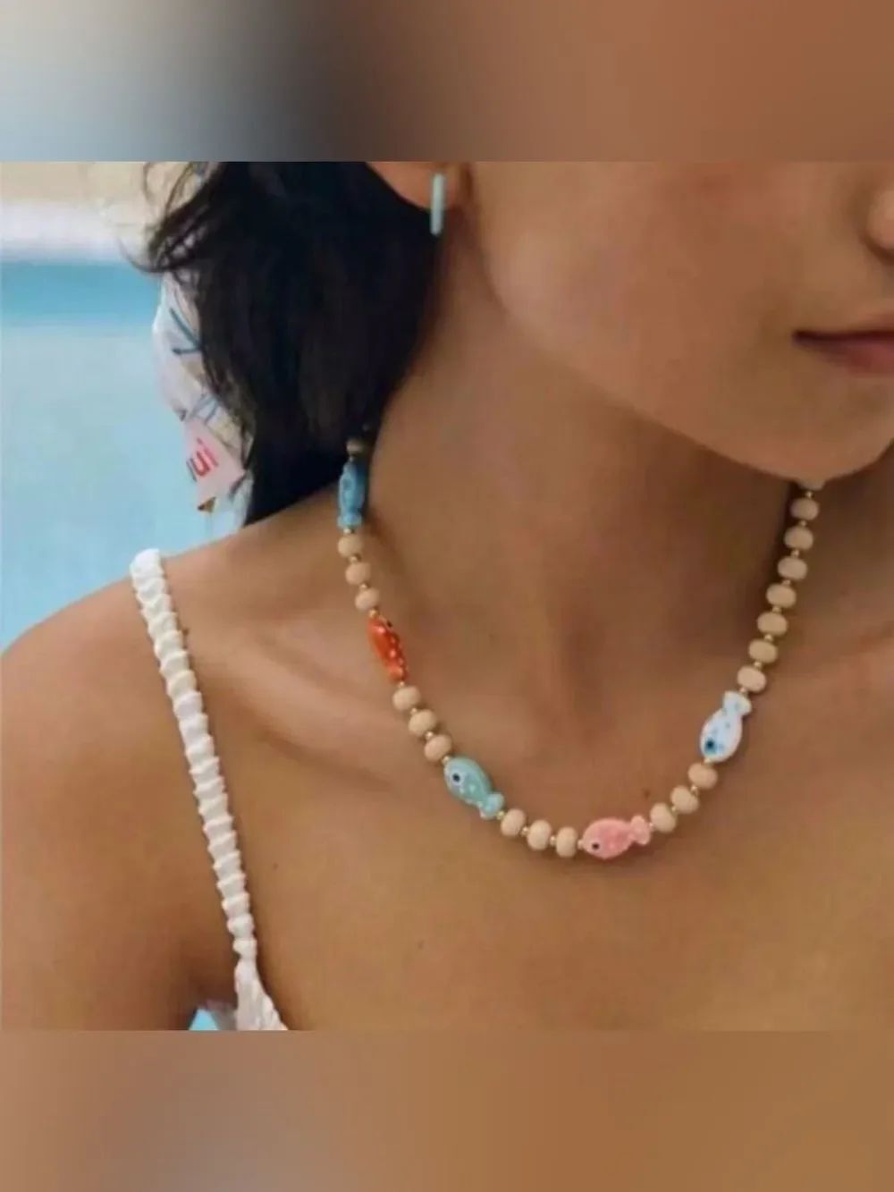 Multicolor Fish Bead Necklace A2033 - Picture 3 of 6